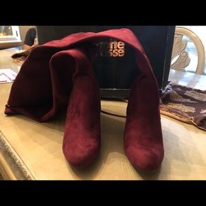 Over-the-knee high heel boots (tie from back)